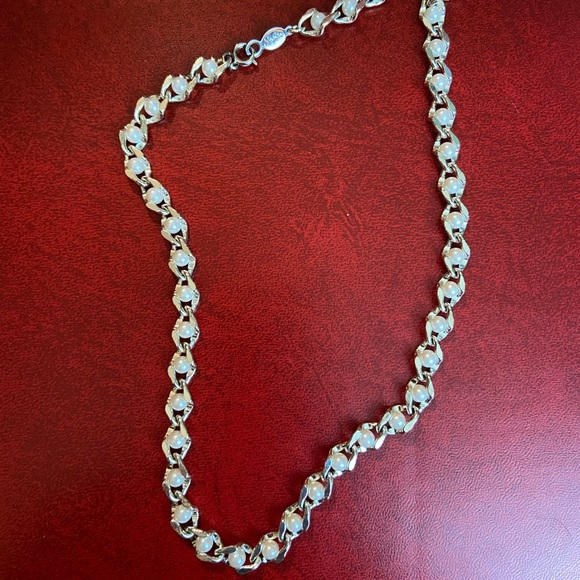 Vintage Napier 17.5" Faux Pearl Necklace Silver Tone Chain 90’s Y2K Necklace 90s - Picture 2 of 5